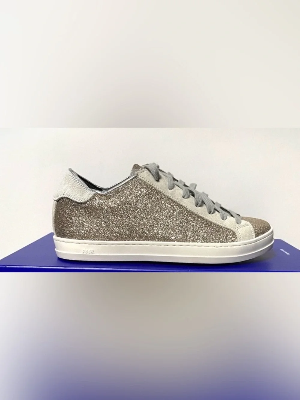 P448 John Gold Glitter Calf Hair Sneakers EU 39 US 8.5 Low Top Lace Up